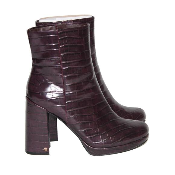 Rachel Zoe Deep Mahogany Croc-Embossed Maya Heeled Platform Bootie Size 9 - Picture 1 of 6